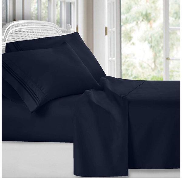 1,500 Thread-Count Navy Blue Bed Sheets Set